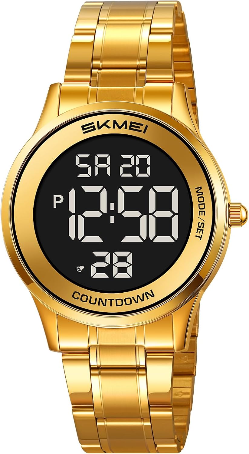 FANMIS Men’s and Women’s Digital Retro Watch with Stainless Steel Bracelet Waterproof LED Wristwatch with Alarm, Stopwatch, Countdown, Classic Business Watches