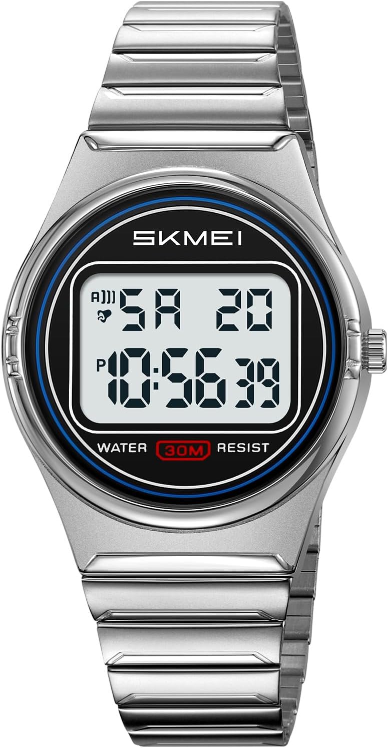 Gosasa Retro Ultra-Thin Digital Watch for Men & Women, 30M Water Resistant | Stainless Steel Design Adds A Business-Casual Look, Quartz Timing Pairs With LED Backlight, Alarm And Stopwatch For Daily Use