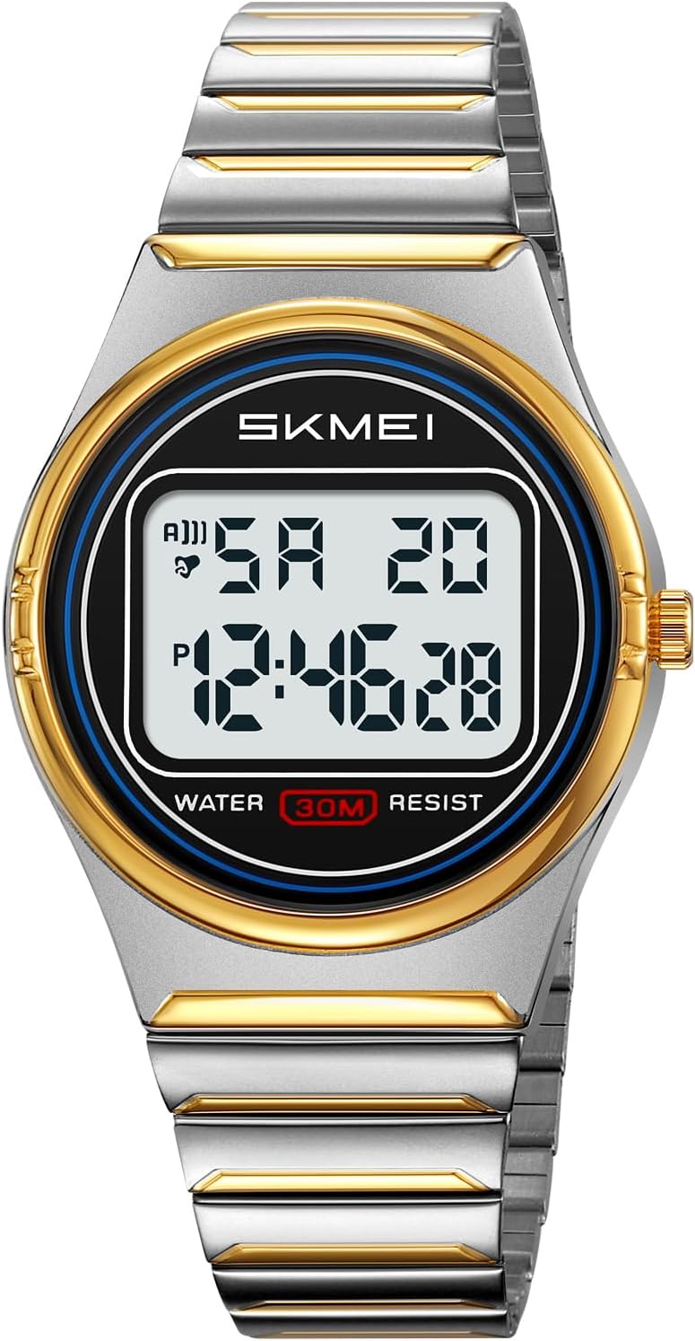 Gosasa Retro Ultra-Thin Digital Watch for Men & Women, 30M Water Resistant | Stainless Steel Design Adds A Business-Casual Look, Quartz Timing Pairs With LED Backlight, Alarm And Stopwatch For Daily Use