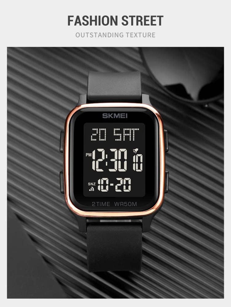 Gosasa Classic Square Face Unisex Women's Men's Digital Multifunction Outdoor Casual Watch Countdown 50M Waterproof Led Light Wristwatch