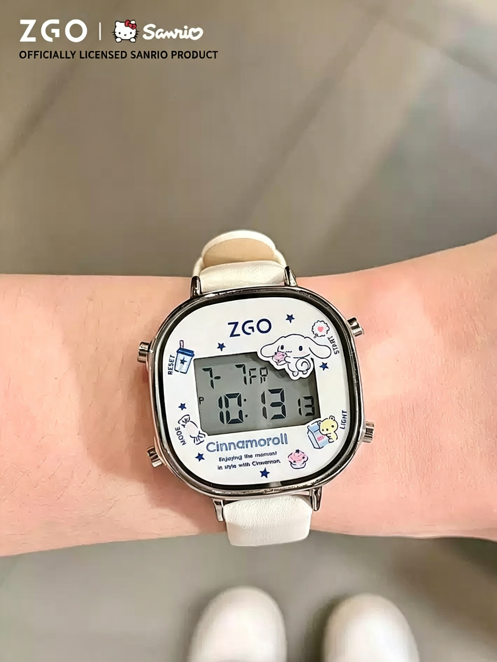 ZGO Sanrio Cinnamoroll Digital Watch Officially Licensed PU Leather Strap Girls Student Casual Wrist Watch