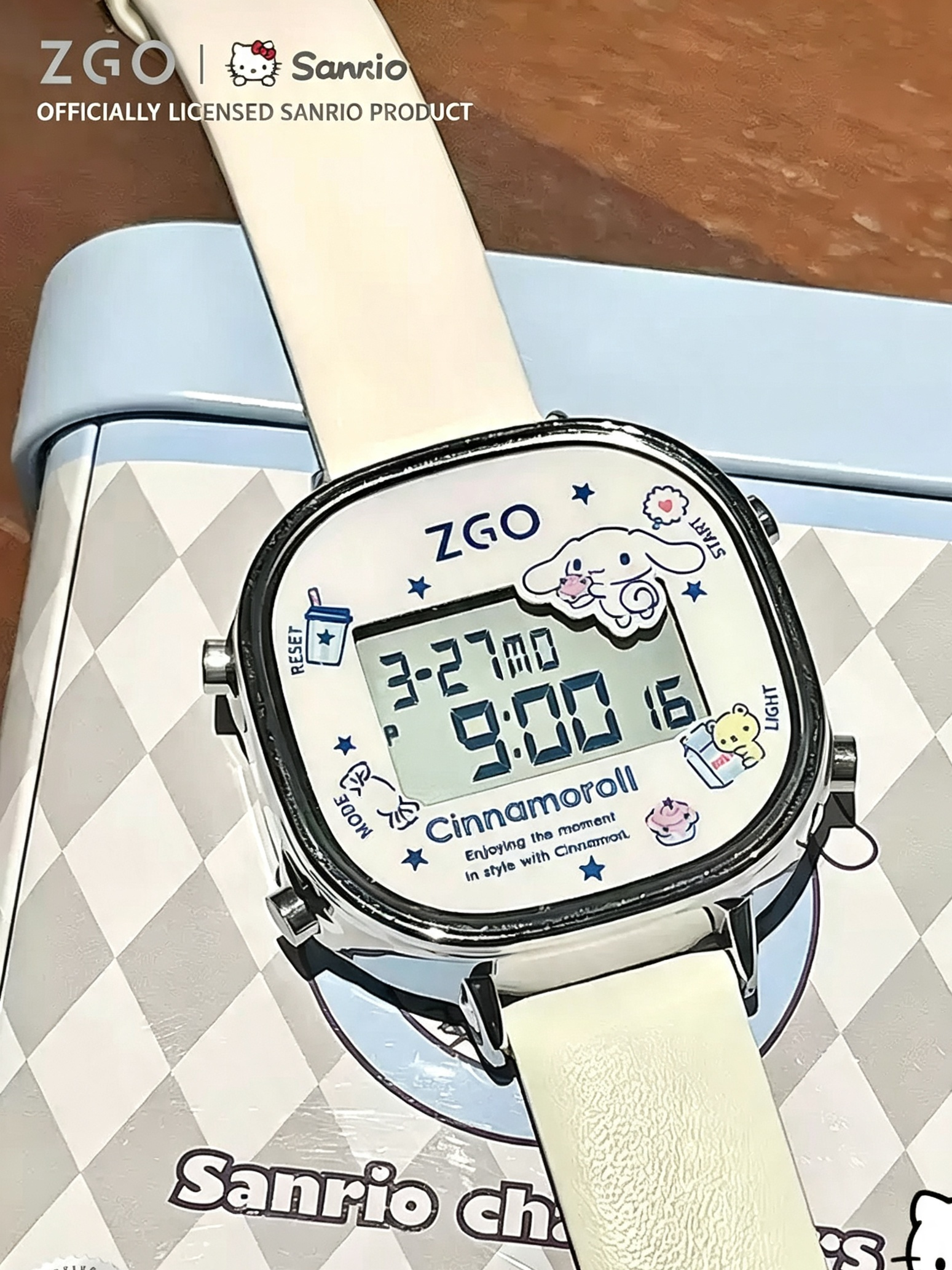 ZGO Sanrio Cinnamoroll Digital Watch Officially Licensed PU Leather Strap Girls Student Casual Wrist Watch
