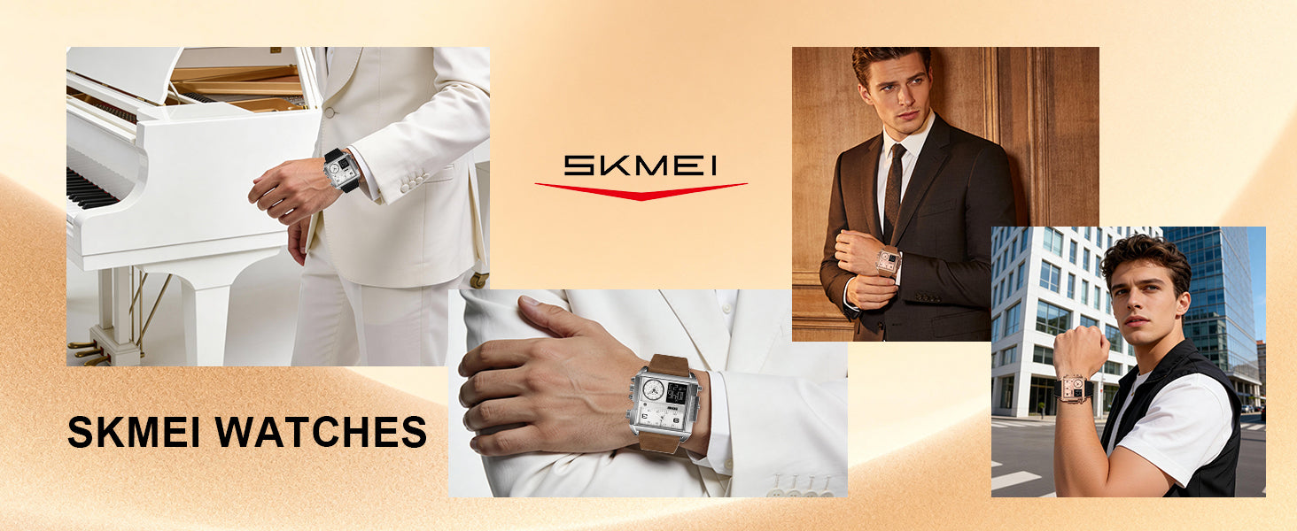 SKMEI Men's Digital Sports Watch, LED Square Large Face Analog Quartz Wrist Watch with Multi-Time Zone Waterproof Stopwatch