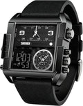 SKMEI Men's Digital Sports Watch, LED Square Large Face Analog Quartz Wrist Watch with Multi-Time Zone Waterproof Stopwatch