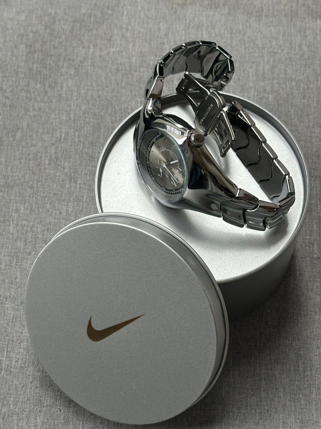 Nike Triax Chronograph Watch Silver on silver dial – Vintage Stainless Steel Sports Watch, Rare Collectible Timepiece
