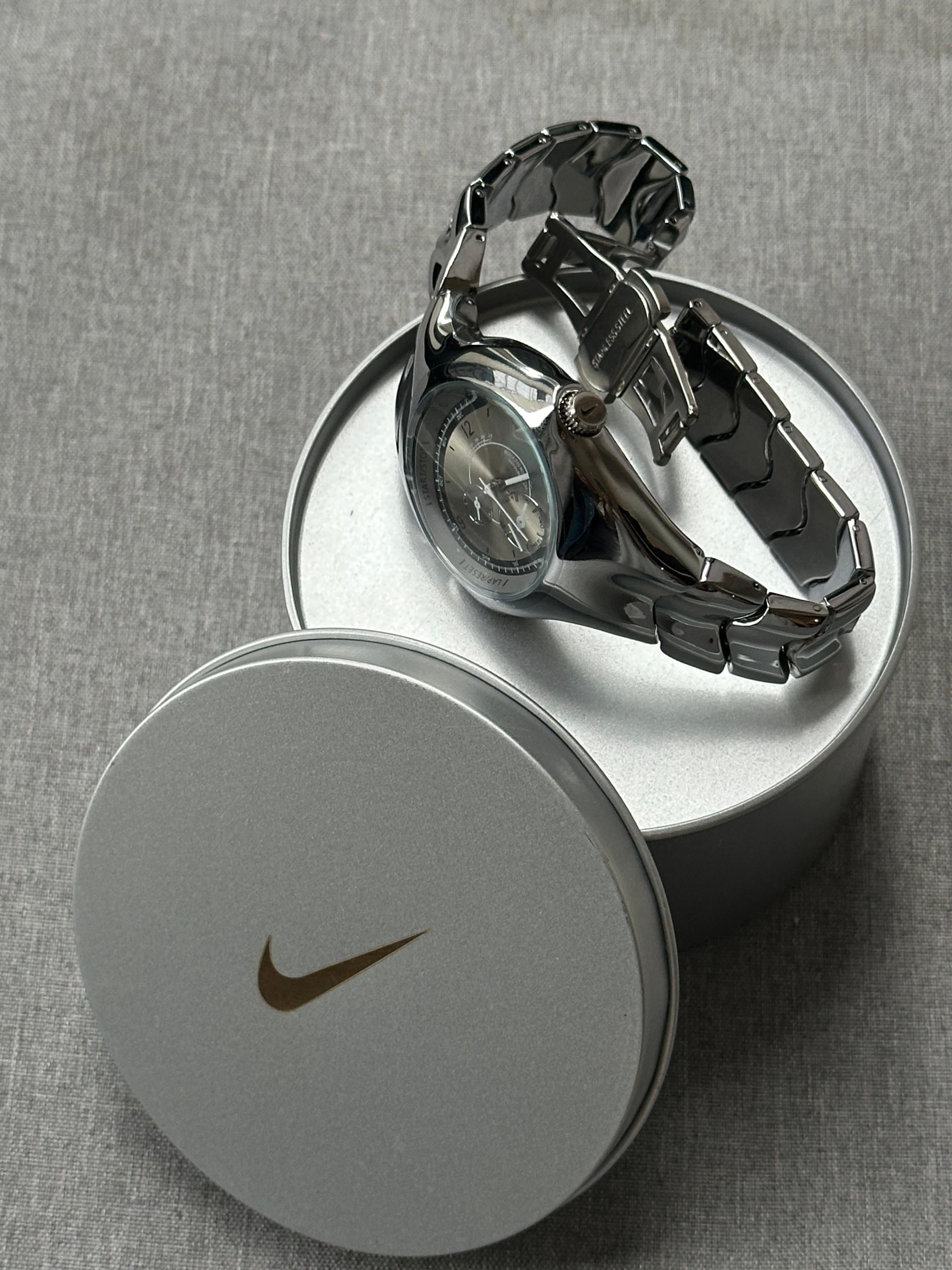 Nike Triax Chronograph Watch Silver on silver dial – Vintage Stainless Steel Sports Watch, Rare Collectible Timepiece