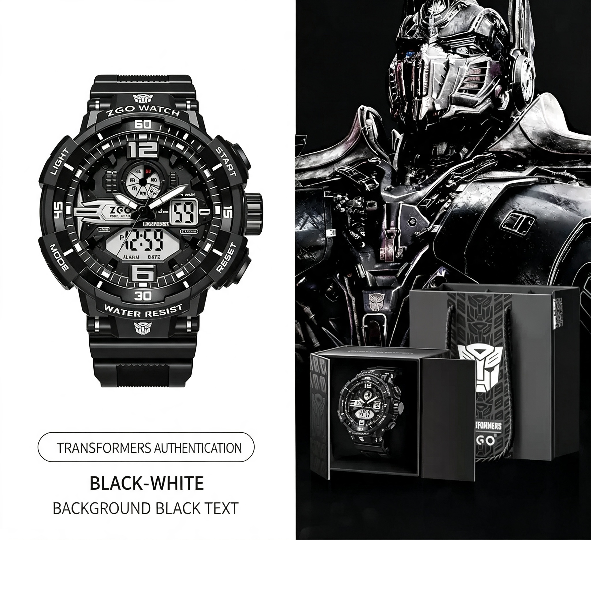 ZGO x Transformers Officially Licensed Dual‑Analog‑Digital Sports Watch, 50M Water Resistant Boys Wrist Watch with Stopwatch Alarm Luminous Hands, Gift‑Box Included