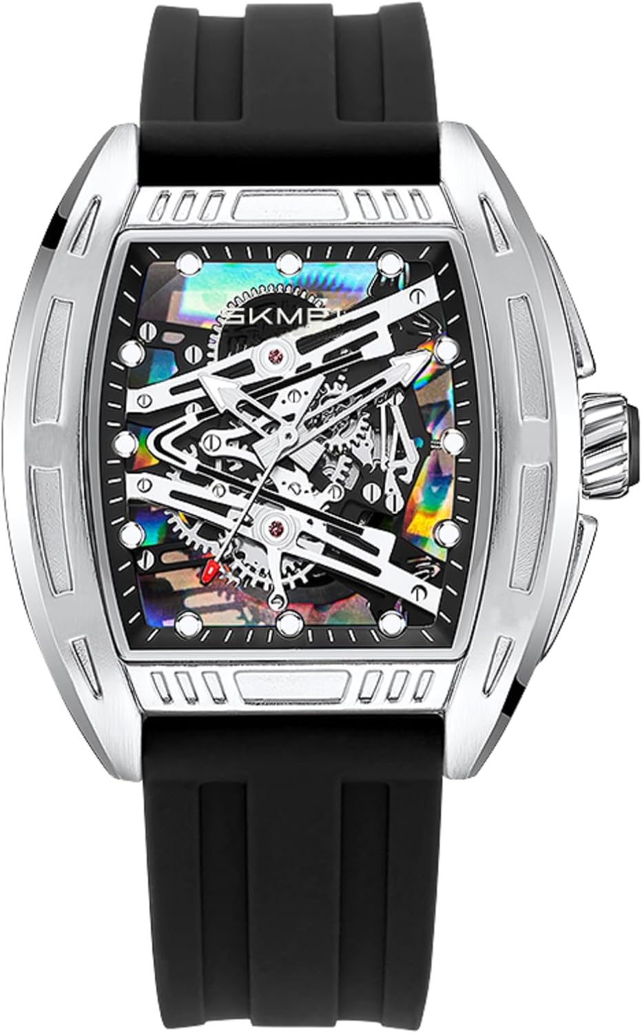 SKMEI Watches for Men,Luxury Square Mechanical Skeleton Mens Watches with 3ATM Waterproof Luminous Silicone Strap Janpanese Movement Wrist Watch
