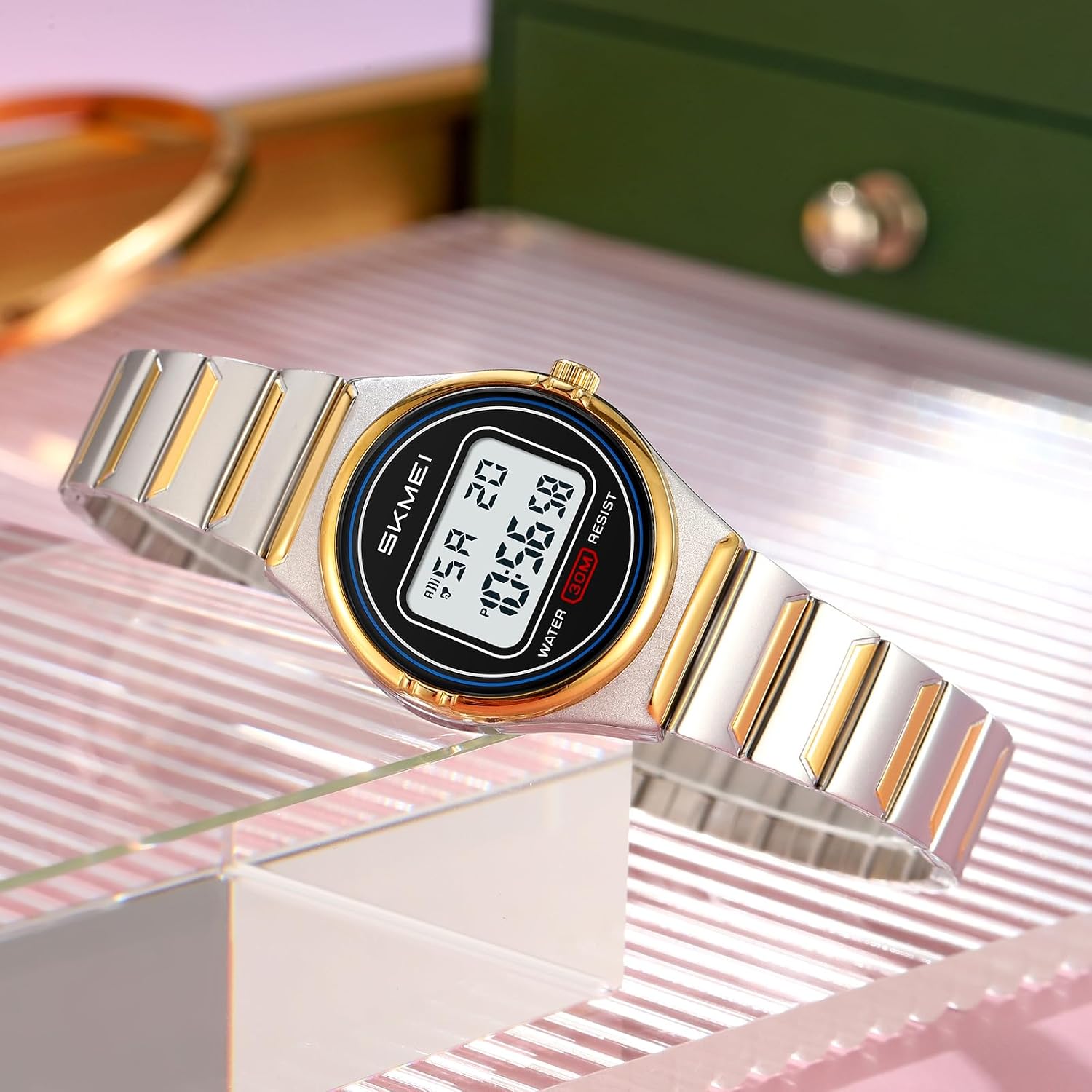 Gosasa Retro Ultra-Thin Digital Watch for Men & Women, 30M Water Resistant | Stainless Steel Design Adds A Business-Casual Look, Quartz Timing Pairs With LED Backlight, Alarm And Stopwatch For Daily Use