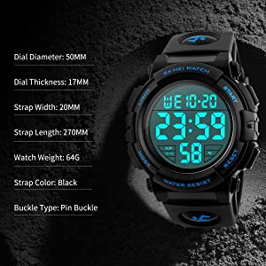 MJSCPHBJK Watches for Men, Digital Sports Watch for Mens Waterproof LED Screen Large Face Military Tactical Watch