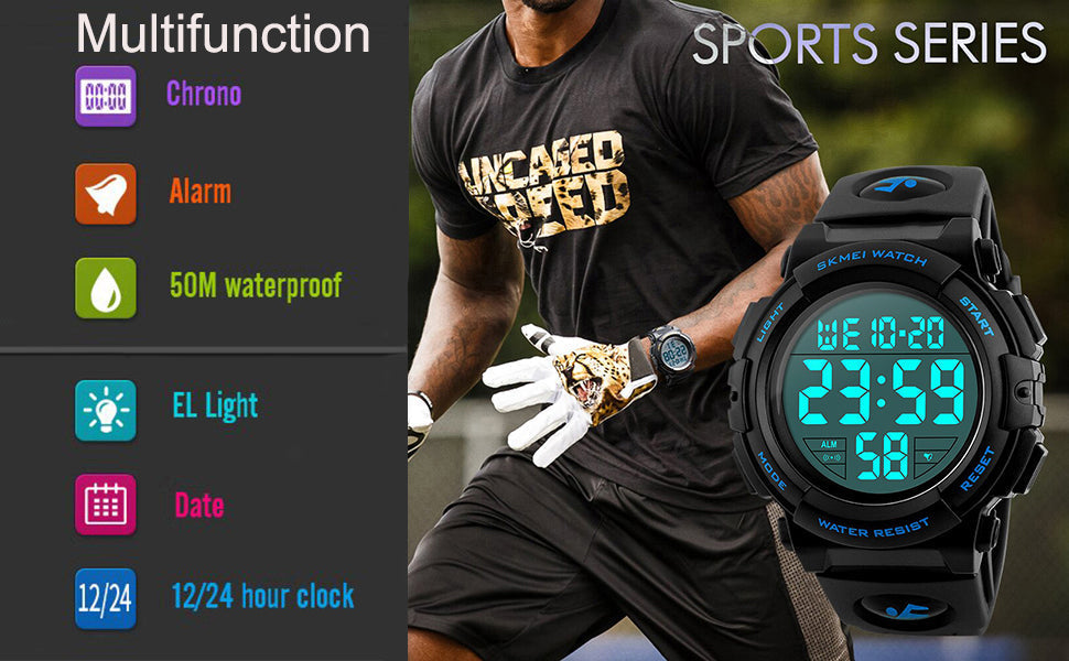 MJSCPHBJK Watches for Men, Digital Sports Watch for Mens Waterproof LED Screen Large Face Military Tactical Watch