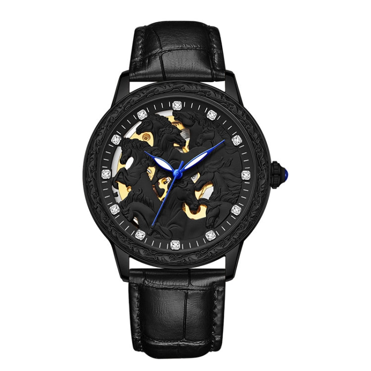 SANDA 7011 Leather Strap Luminous Waterproof Mechanical Watch