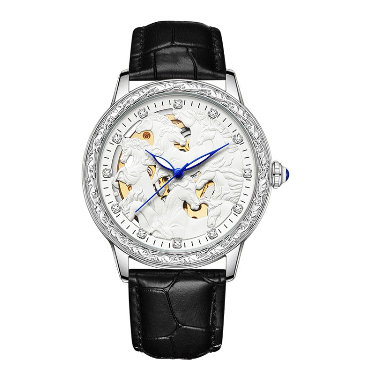 SANDA 7011 Leather Strap Luminous Waterproof Mechanical Watch