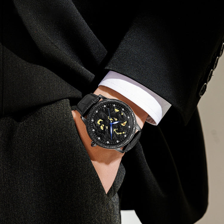 SANDA 7011 Leather Strap Luminous Waterproof Mechanical Watch