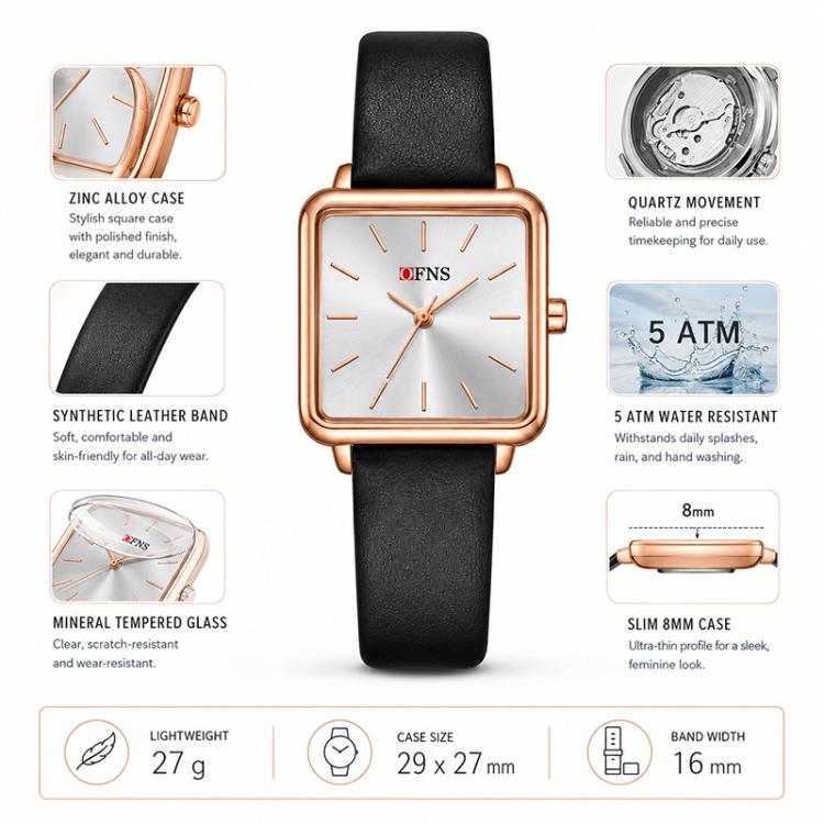 SANDA 1316 Ladies 3ATM Waterproof Alloy Case Quartz Watch, Leather-Black, Leather-Pink, Leather-Grey, Leather-Blue, Leather-White, Leather-Red