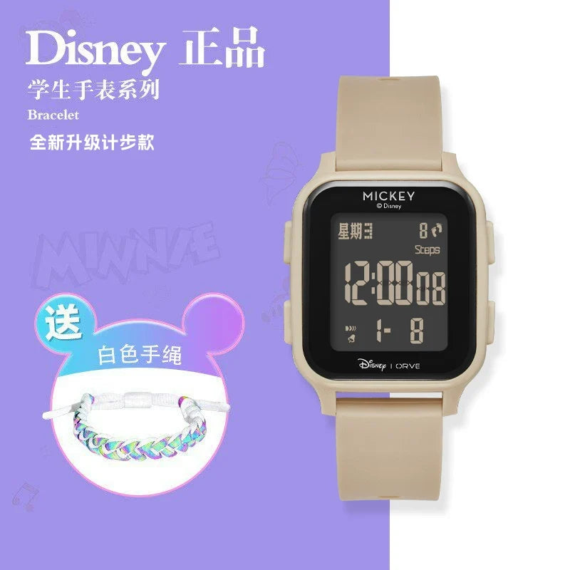 Disney Mickey Square Digital Watch, 50M Waterproof Student Watch with Step Counter