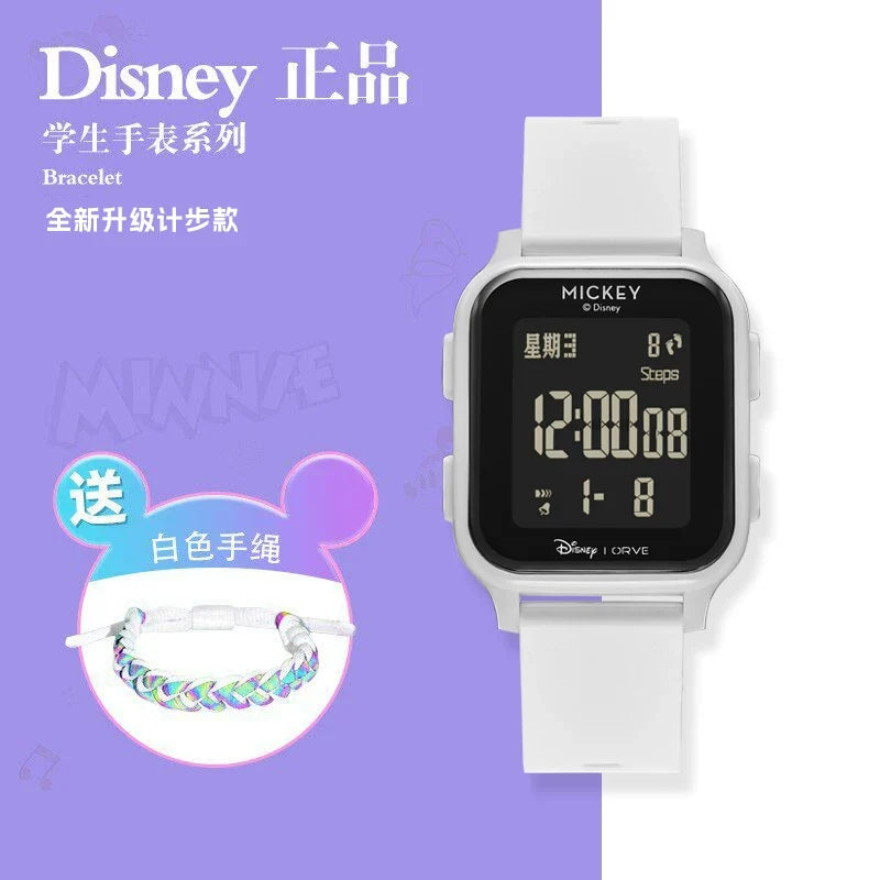 Disney Mickey Square Digital Watch, 50M Waterproof Student Watch with Step Counter