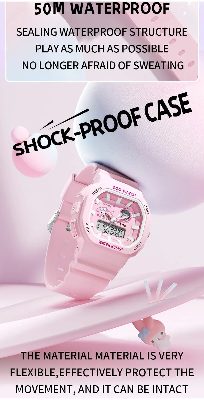 ZGO X Sanrio My Melody New Electronic Watch Dual Display Waterproof