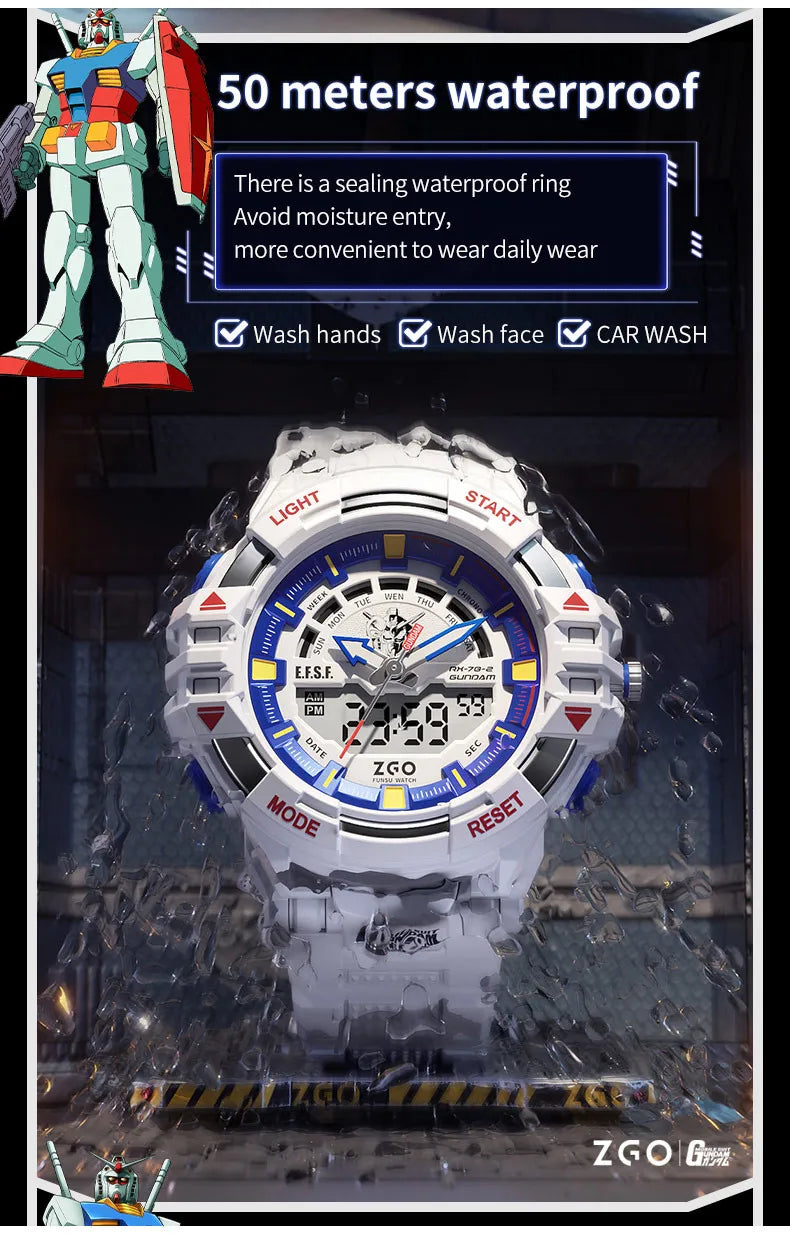 ZGO X Gundam Kids Watch Mechanical Waterproof Sports Electronic Digital Watches For Middle School Student Teenage Boys