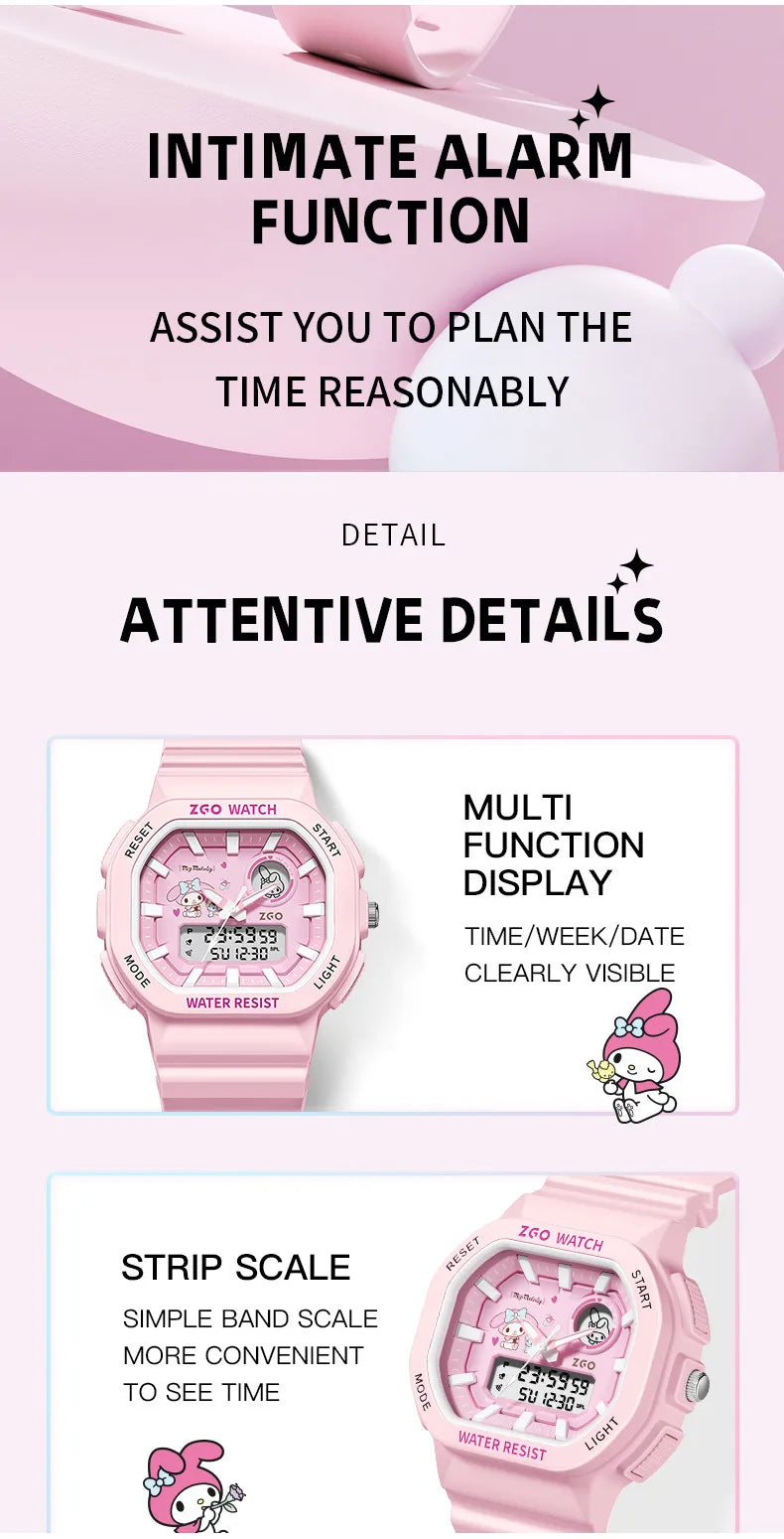 ZGO X Sanrio My Melody New Electronic Watch Dual Display Waterproof