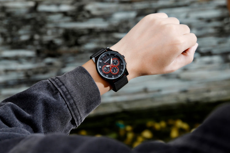SANDA 5009 Business Fashion Three Eye Six Needle Casual Leather Waterproof Men Quartz Watch