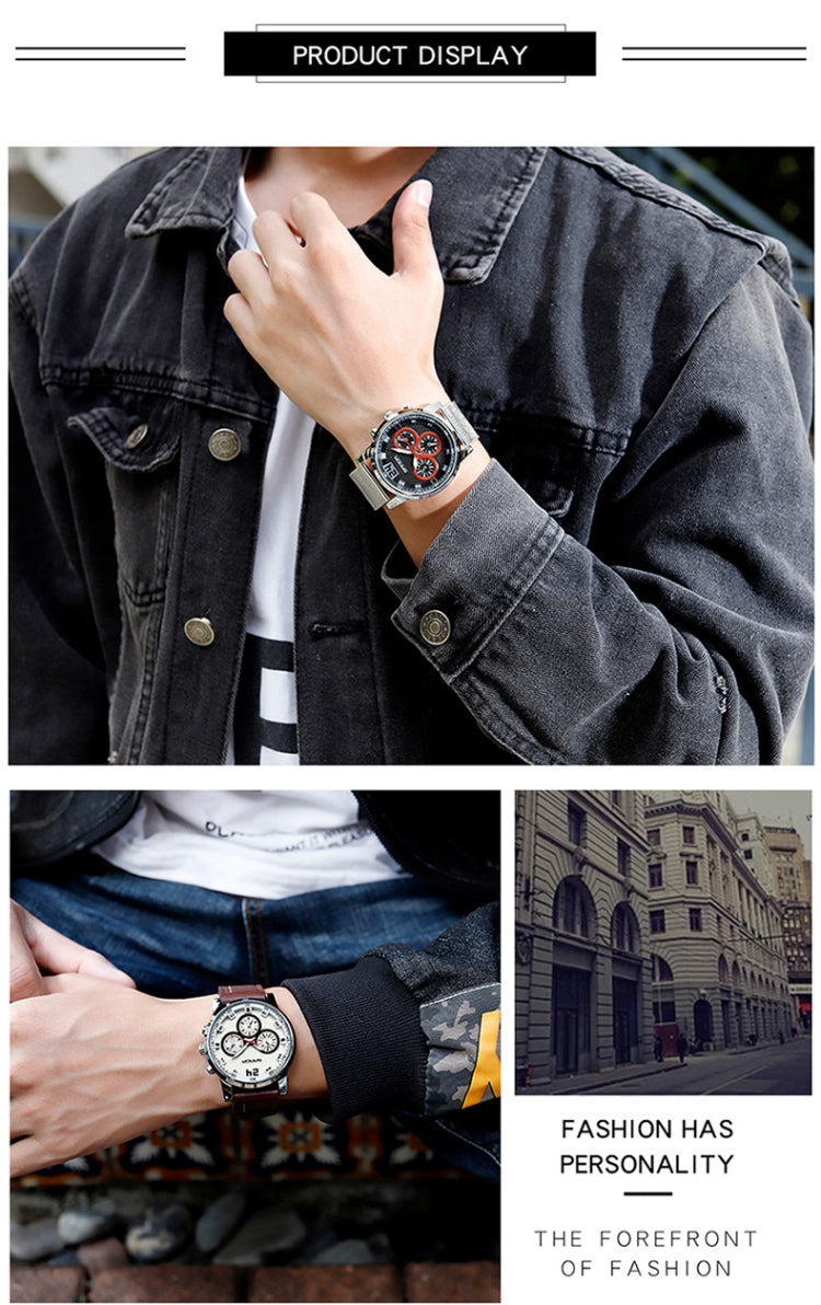 SANDA 5009 Business Fashion Three Eye Six Needle Casual Leather Waterproof Men Quartz Watch