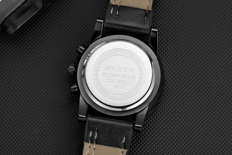 SANDA 5009 Business Fashion Three Eye Six Needle Casual Leather Waterproof Men Quartz Watch