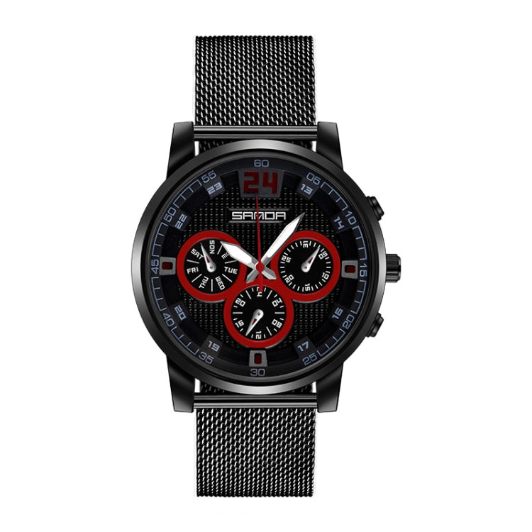 SANDA 5009 Business Fashion Three Eye Six Needle Casual Leather Waterproof Men Quartz Watch