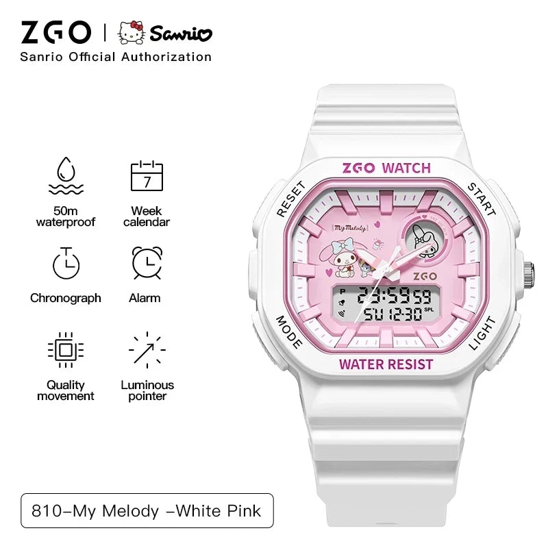 ZGO X Sanrio My Melody New Electronic Watch Dual Display Waterproof