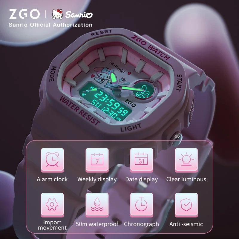 ZGO X Sanrio My Melody New Electronic Watch Dual Display Waterproof