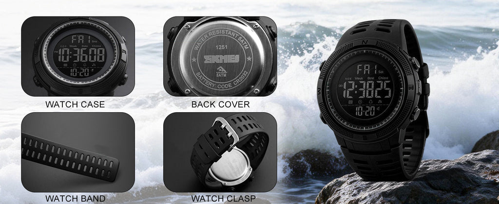 SKMEI Watch for Men,Military Sports Round Digital Watch with Waterproof Led Light Stopwatch Countdown Date Alarms Chronograph