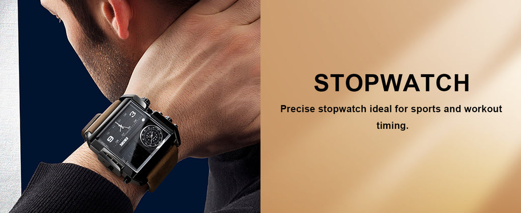SKMEI Men's Digital Sports Watch, LED Square Large Face Analog Quartz Wrist Watch with Multi-Time Zone Waterproof Stopwatch