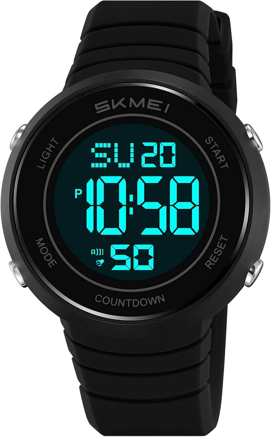 SKMEI Watch for Men,Military Sports Round Digital Watch with Waterproof Led Light Stopwatch Countdown Date Alarms Chronograph