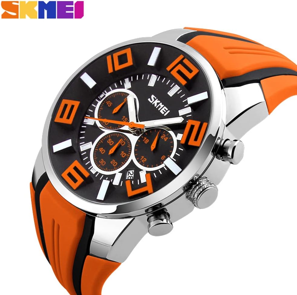SKMEI Men Watches Silicone Band Young Waterproof Sports Fashion Casual Large Big Face Chronograph Luxury Luminous Analog Quartz Black Wrist Watch Gifts
