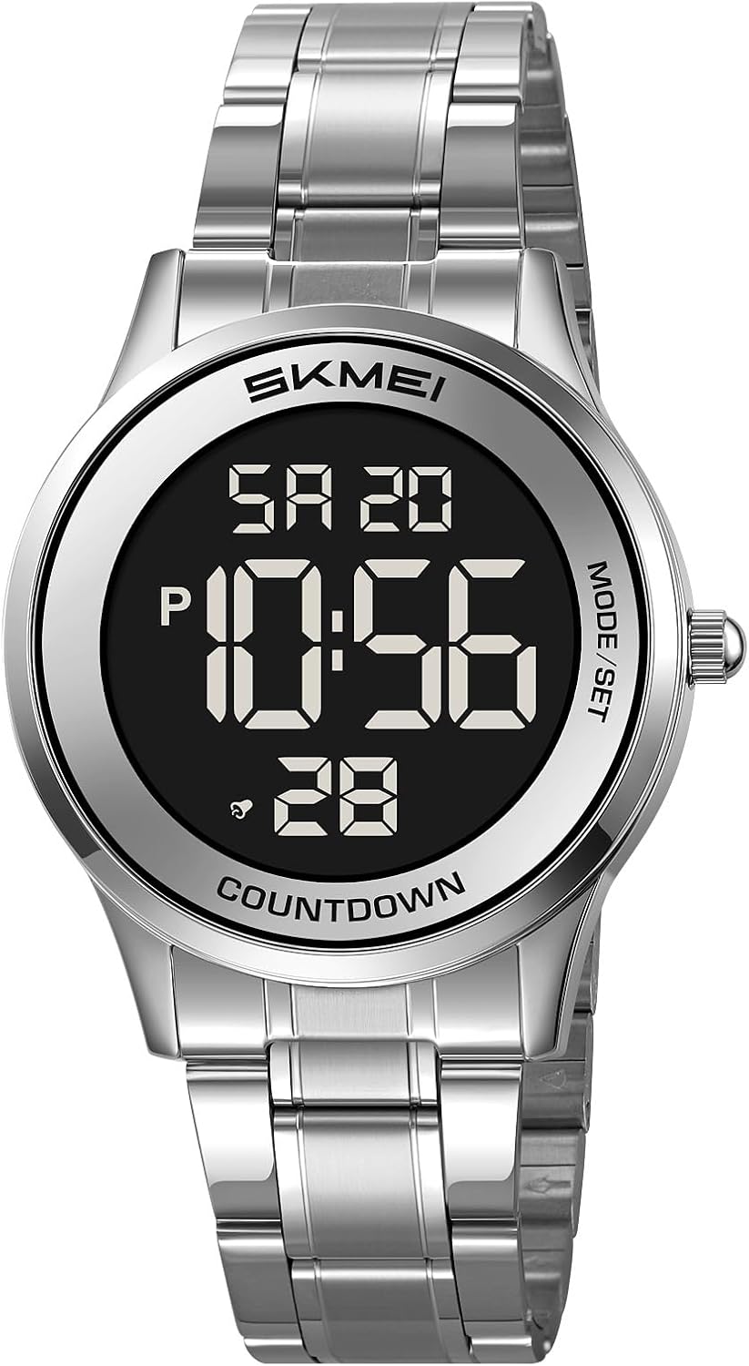 FANMIS Men’s and Women’s Digital Retro Watch with Stainless Steel Bracelet Waterproof LED Wristwatch with Alarm, Stopwatch, Countdown, Classic Business Watches