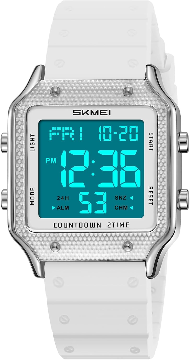 SKMEI Watches for Men,Military Square Ultra-Thin Digital Women Watch with Dual Time 50M Waterproof LED Light Alarm Stopwatch Unisex Sports Watch
