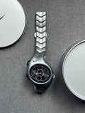 Nike Triax Chronograph Watch – Metallic Silver Wave-Link Band, Black Dial | Vintage Nike Sports Watch