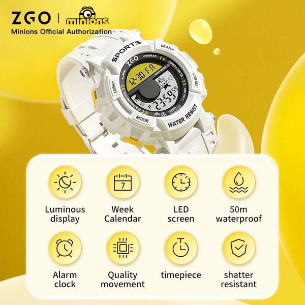 ZGO Co Branded Minions Sports Multi Functional Electronic Watch